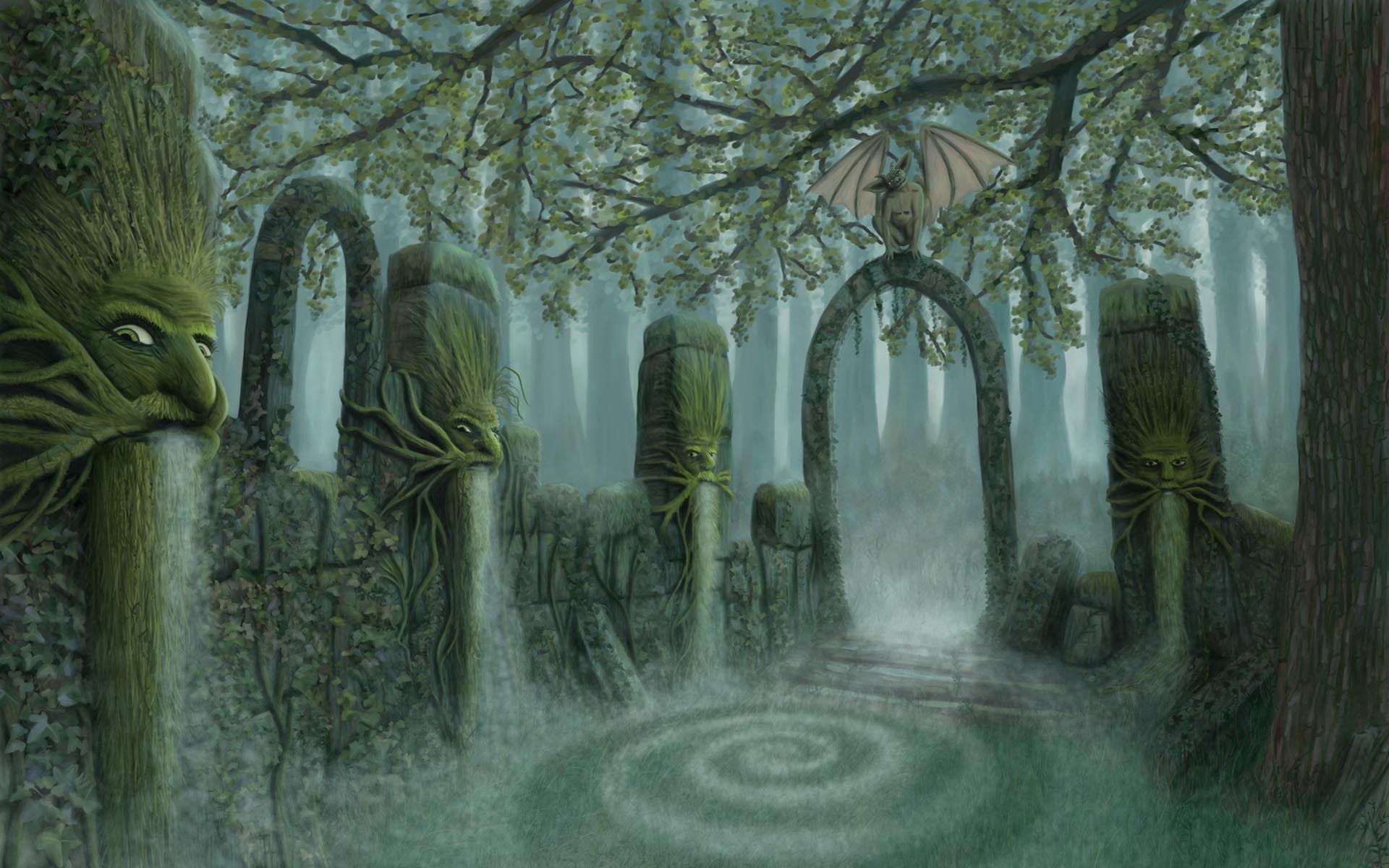Green Man Ruins Fantasy Artwork